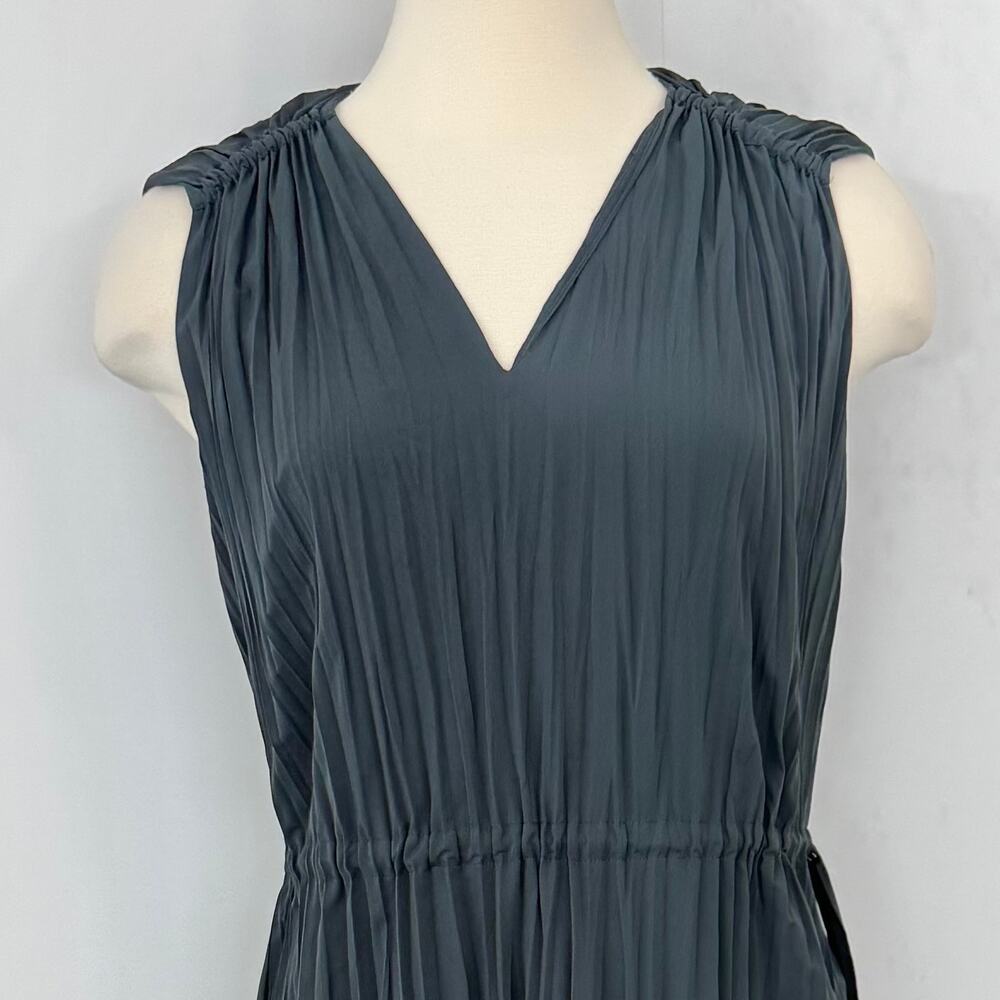 Vince Pleated Satin Cinch Waist Resort Midi Dress Tide Pool S NWOT - Picture 3 of 11